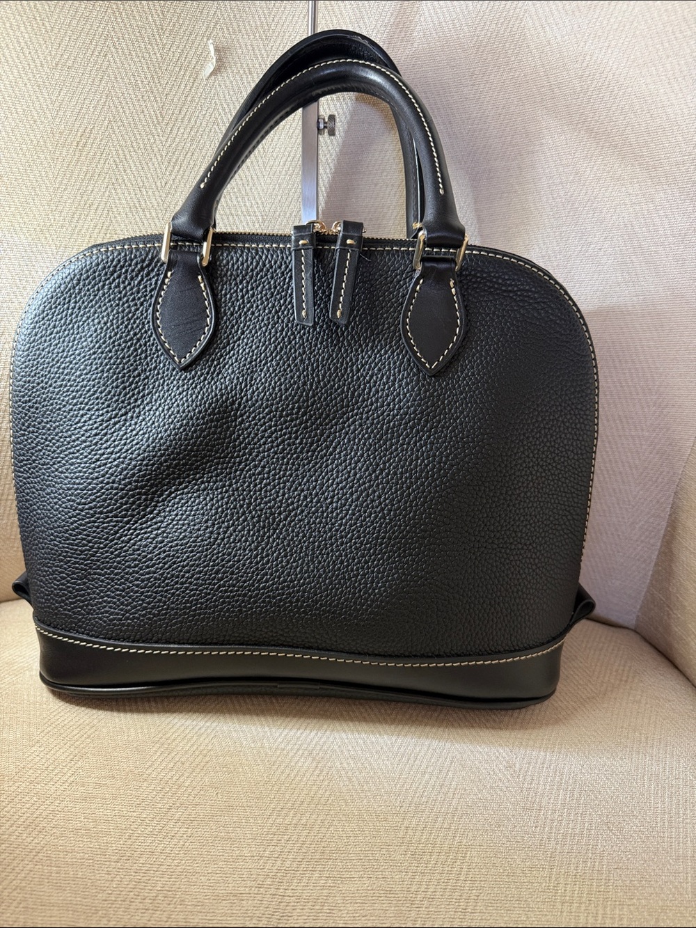 Dooney & Bourke Black Pebbled Leather Dome Satchel with Gold Hardware NWOT - Picture 7 of 13